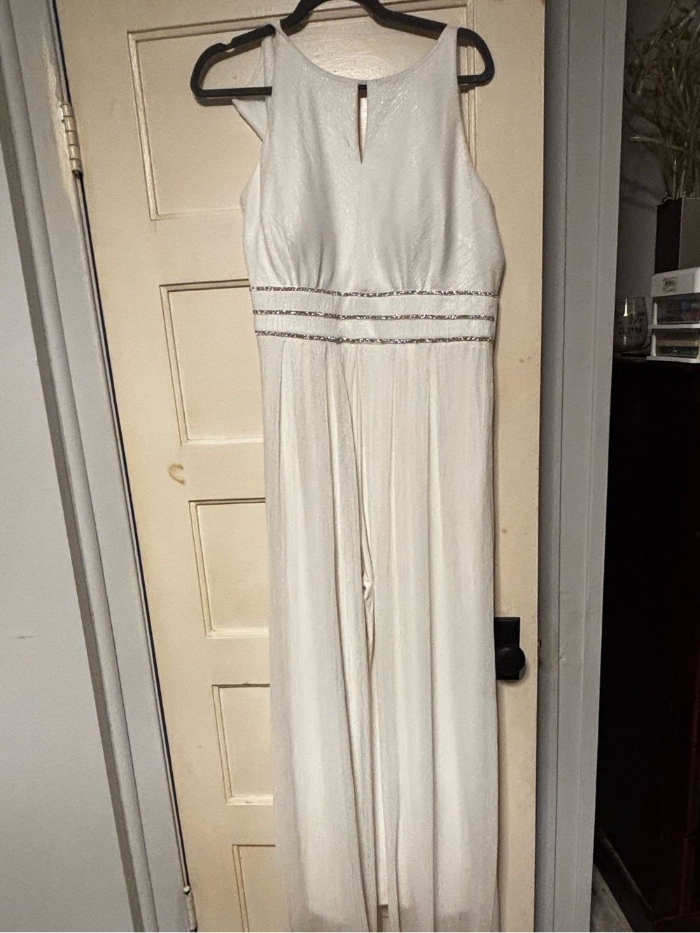 White Sleeveless Jumpsuit with Beaded Waist